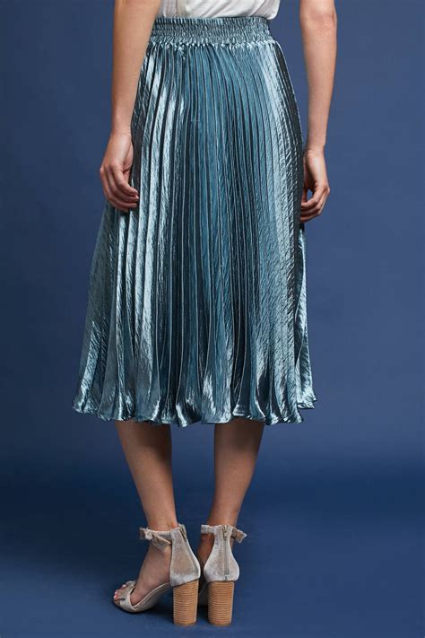 Free shipping on. . Anthropologie cheri pleated skirt m blue silver colors